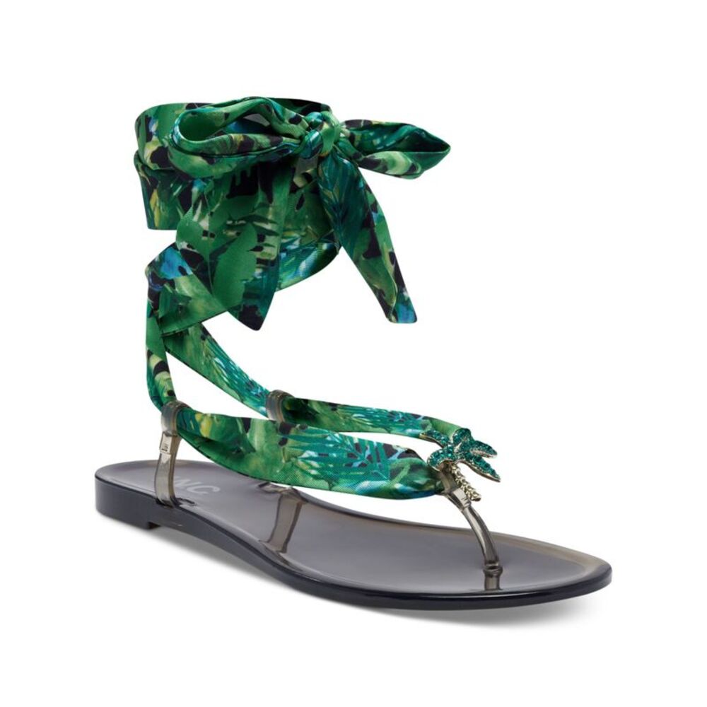 INC Womens Green Scarf Tie Brooch Embellished Malana Round Toe Thong Sandals 5 M